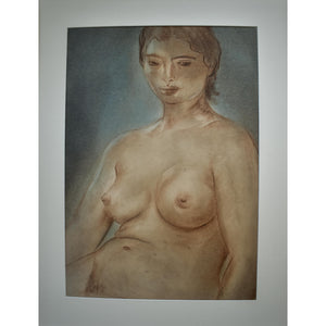 Original drawing pastel painting of Louis Muhlstock depicting a nude female figure, for sale at Winckelmann Gallery