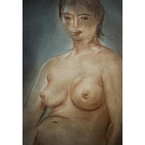 Original drawing pastel painting of Louis Muhlstock depicting a nude female figure, for sale at Winckelmann Gallery