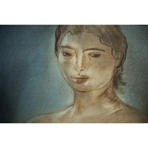 Original drawing pastel painting of Louis Muhlstock depicting a nude female figure, for sale at Winckelmann Gallery