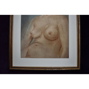 Original drawing pastel painting of Louis Muhlstock depicting a nude female figure, for sale at Winckelmann Gallery