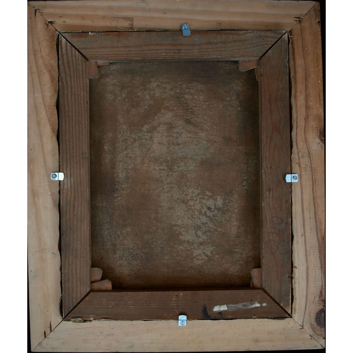 Verso back of Mater Dolorosa painting showing canvas Germany 1800s
