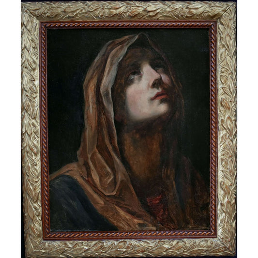 Mater Dolorosa after Guido Reni – 19th-century German School oil painting of Virgin Mary framed in antique gilded wood