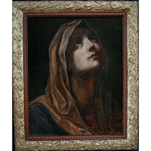 Mater Dolorosa after Guido Reni – 19th-century German School oil painting of Virgin Mary framed in antique gilded wood