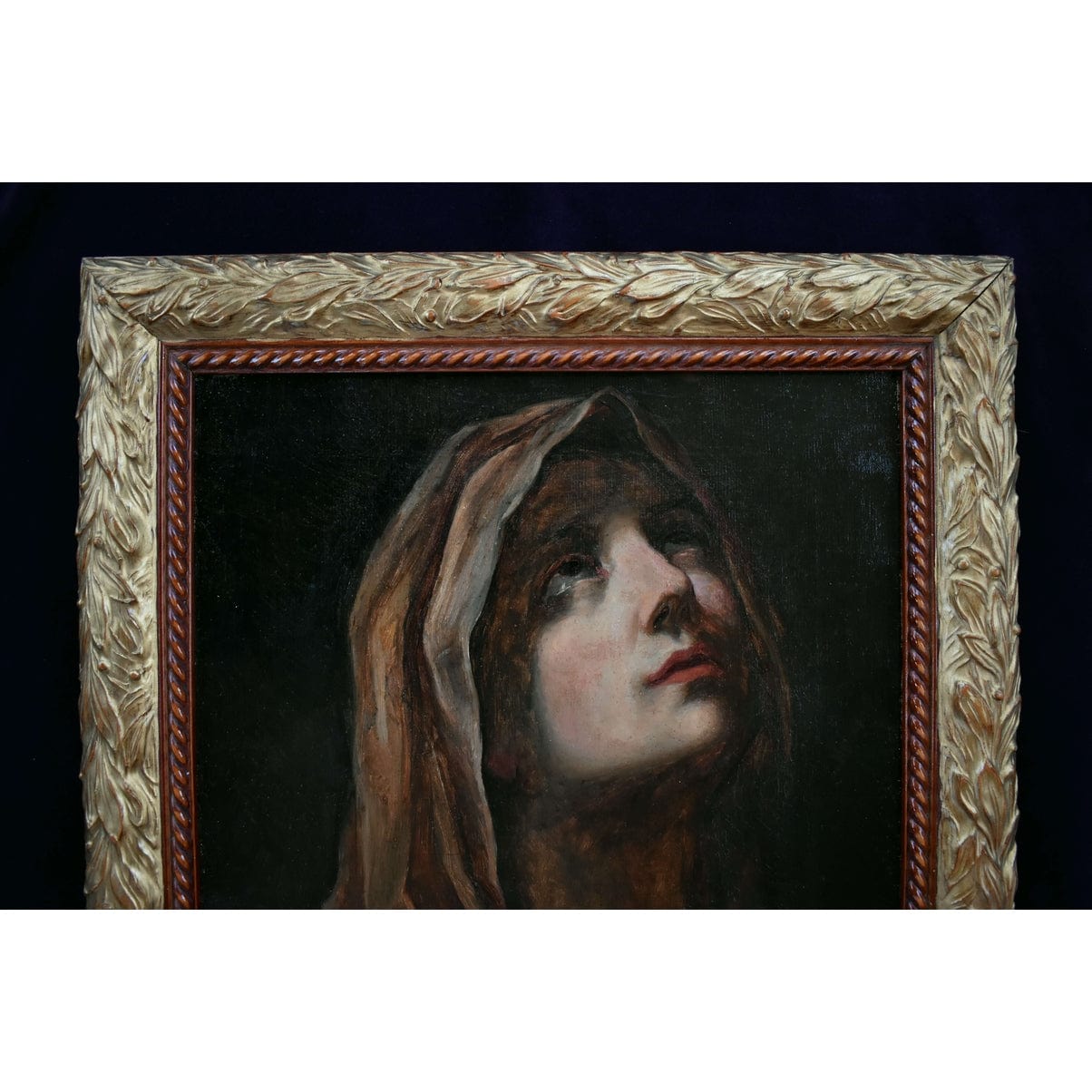 Mater Dolorosa after Guido Reni – 19th-century German School oil painting of Virgin Mary framed in antique gilded wood