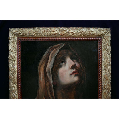 Mater Dolorosa after Guido Reni – 19th-century German School oil painting of Virgin Mary framed in antique gilded wood