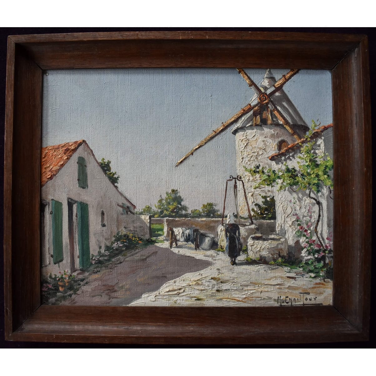 Max Chailloux 1940 rural windmill scene southwestern France framed
