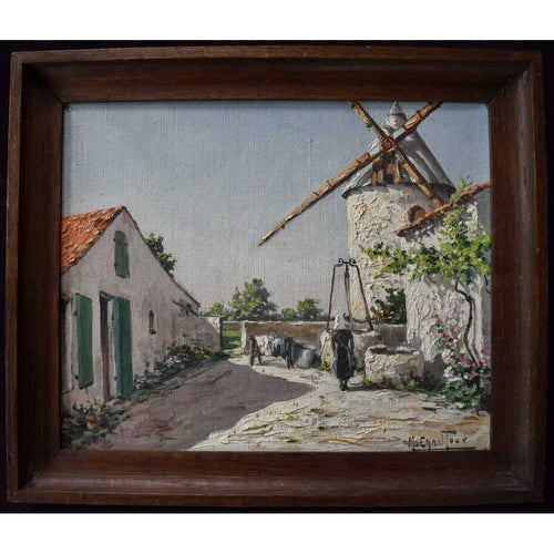 Max Chailloux 1940 rural windmill scene southwestern France framed
