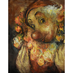 Minsk oil painting depicting a portrait of a clown with roses Winckelmann Gallery