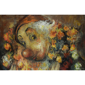 Minsk oil painting depicting a portrait of a clown with roses Winckelmann Gallery