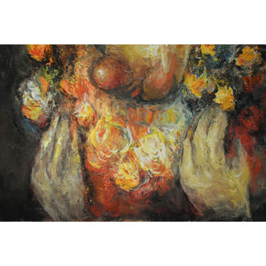 Minsk oil painting depicting a portrait of a clown with roses Winckelmann Gallery