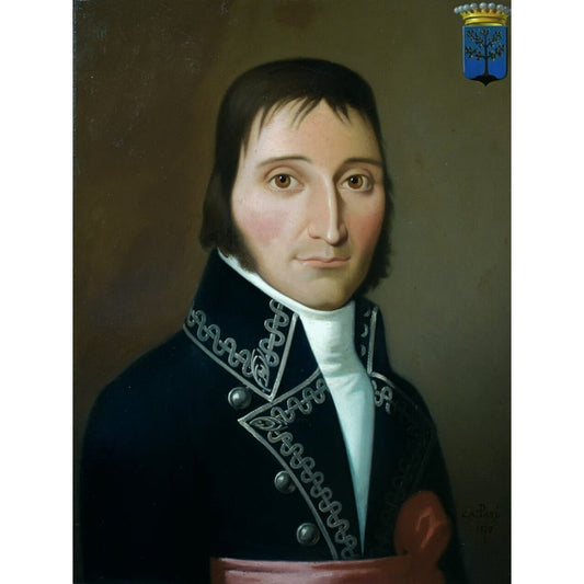 Charles Antoine Paré French portrait 1875. Oil painting of gentleman in First Empire military dress with Napoleonic styling.
