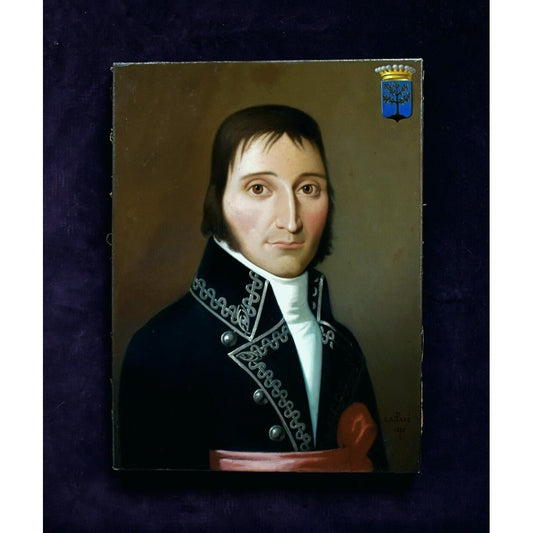 Charles Antoine Paré French portrait 1875. Oil painting of gentleman in First Empire military dress with Napoleonic styling.