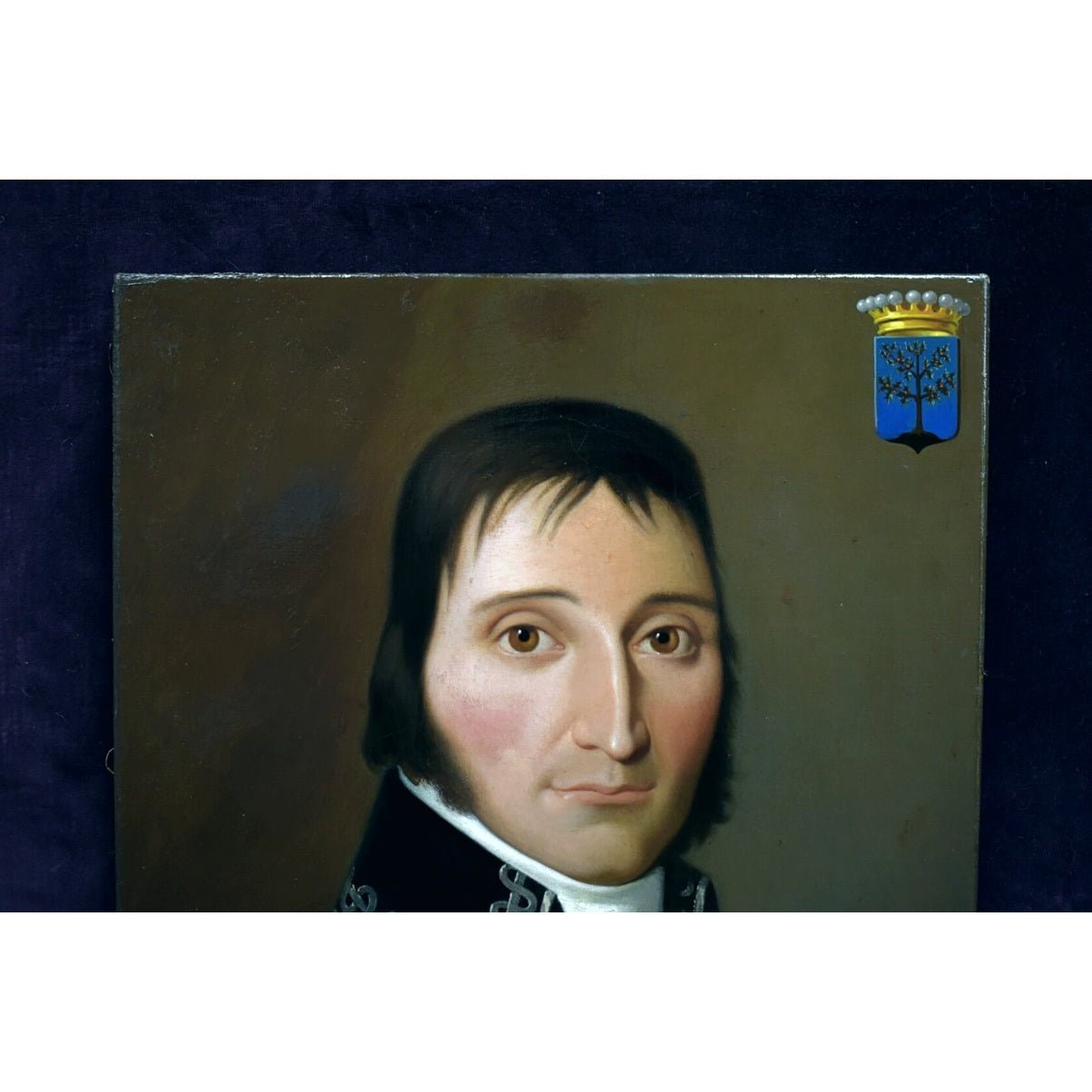 Charles Antoine Paré French portrait 1875. Oil painting of gentleman in First Empire military dress with Napoleonic styling.