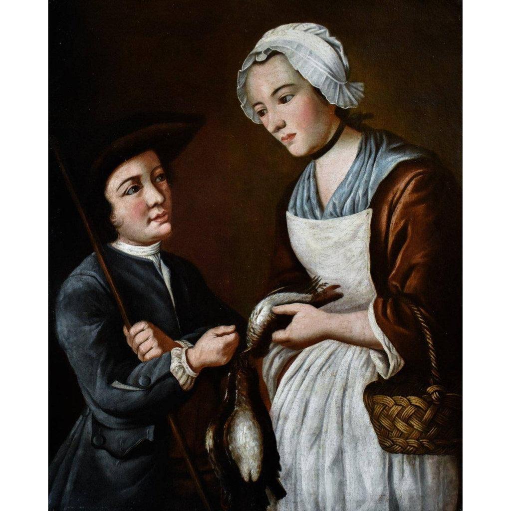 Close-up detail hunter and gentleman Nicolas Gresly 1750 oil painting