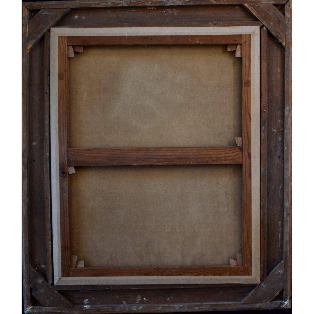 Verso back of Nicolas Gresly 1750 painting showing canvas and frame