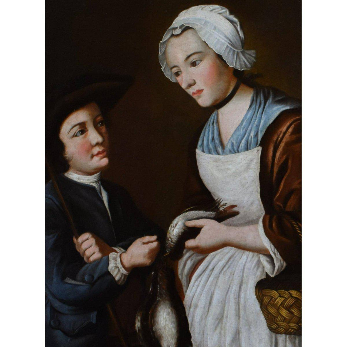 Nicolas Gresly oil painting depicting a young hunter negotiates his catch Winckelmann Gallery