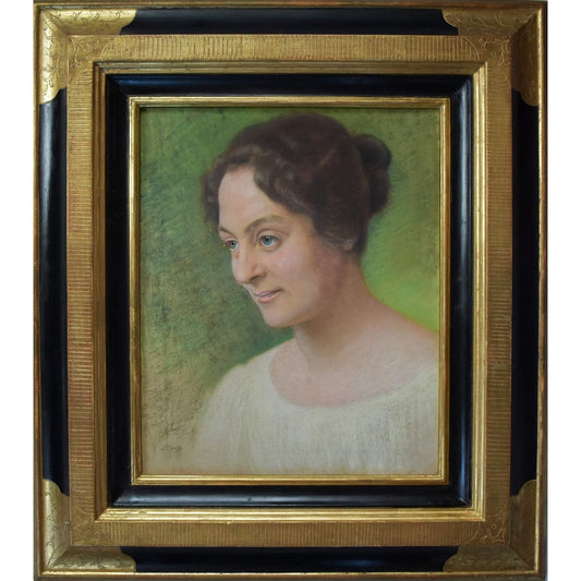 Original 1919 pastel portrait of elegant woman by German artist August Paul Beckert, showcasing masterful technique in realistic portraiture
