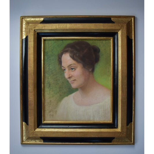 Original 1919 pastel portrait of elegant woman by German artist August Paul Beckert, showcasing masterful technique in realistic portraiture