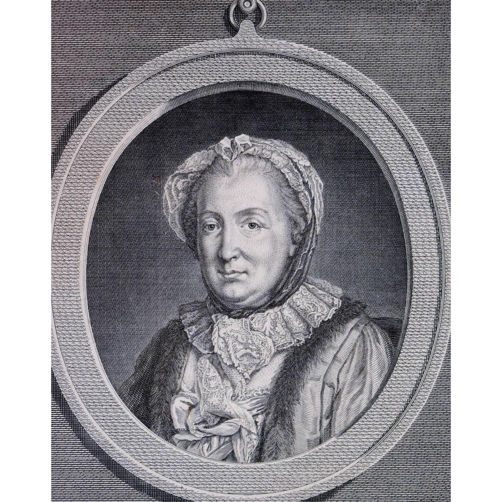 Françoise de Graffigny oval portrait lace cap 18th century
