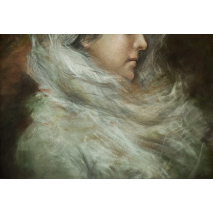 Antique pastel painting depicting a portrait of a woman wearing a veil, signed Simon, for sale at Winckelmann Gallery