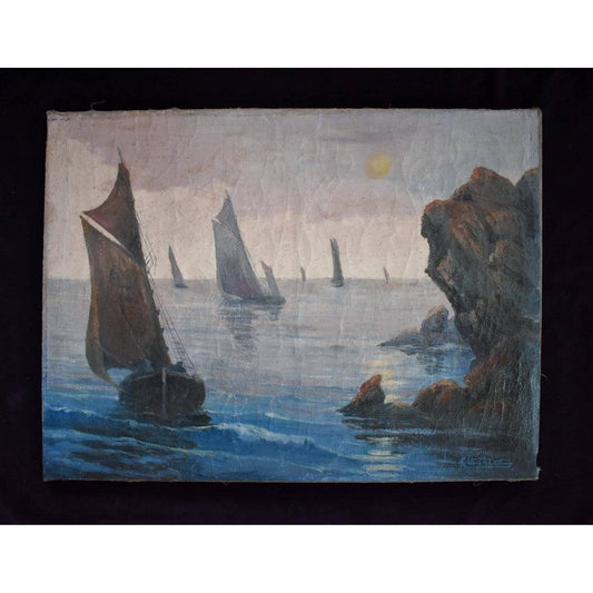 René Lacaze oil painting depicting a coastal landscape with sailing boats Winckelmann Gallery
