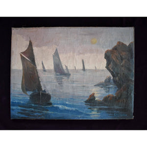 René Lacaze oil painting depicting a coastal landscape with sailing boats Winckelmann Gallery