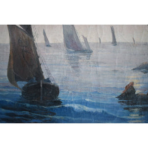 René Lacaze oil painting depicting a coastal landscape with sailing boats Winckelmann Gallery