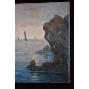 René Lacaze oil painting depicting a coastal landscape with sailing boats Winckelmann Gallery