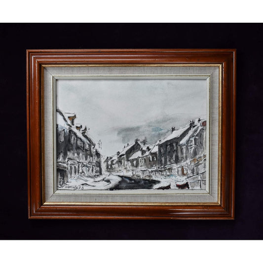 Ibanez French winter scene snow-covered rooftops monochrome 1978
