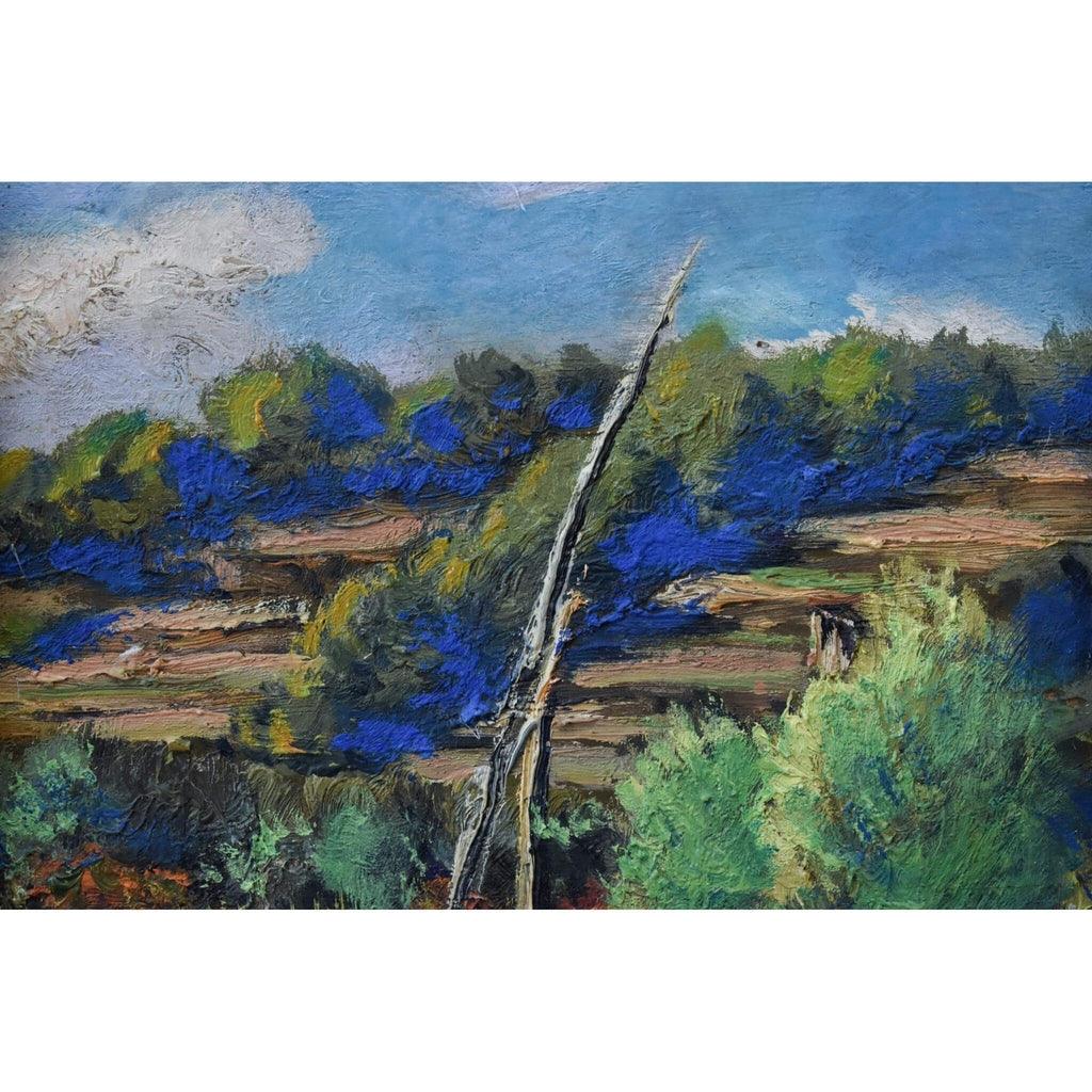 Detail view of alpine landscape vibrant colors French painter
