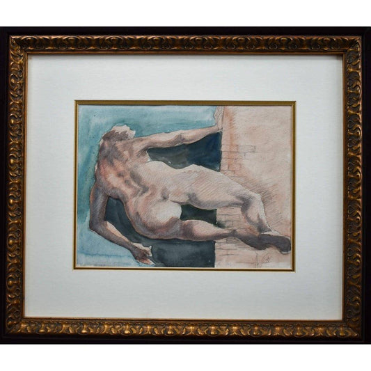 Roger Coppe 1991 watercolour Naked Back in frame Belgian expressionist
