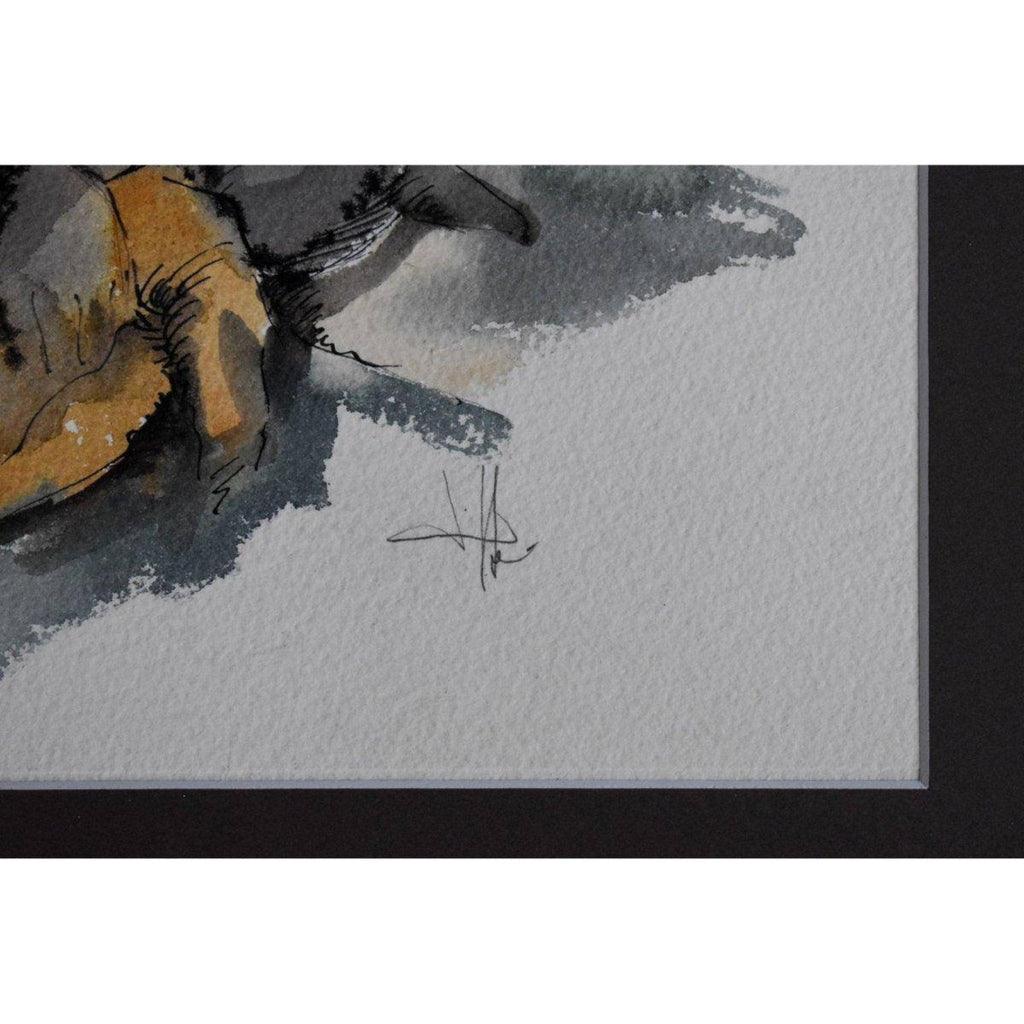 Roger Coppe signature detail Belgian artist watercolour painting
