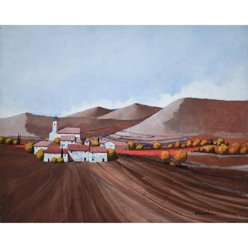 Serge Devic c.1990 Luberon Hills Provence landscape oil on wood
