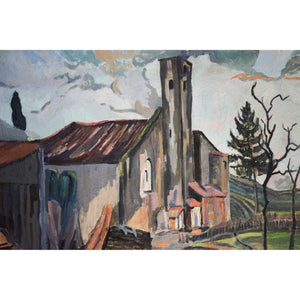 Stéphane Cara oil painting depicting a landscape with a chapel Winckelmann Gallery