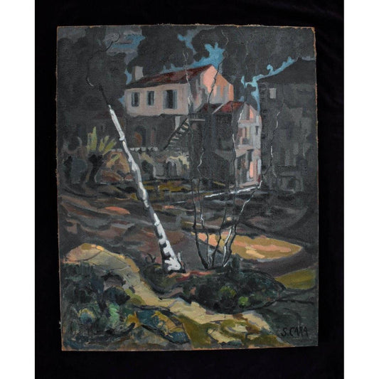 Stéphane Cara oil painting depicting a view of a village Winckelmann Gallery