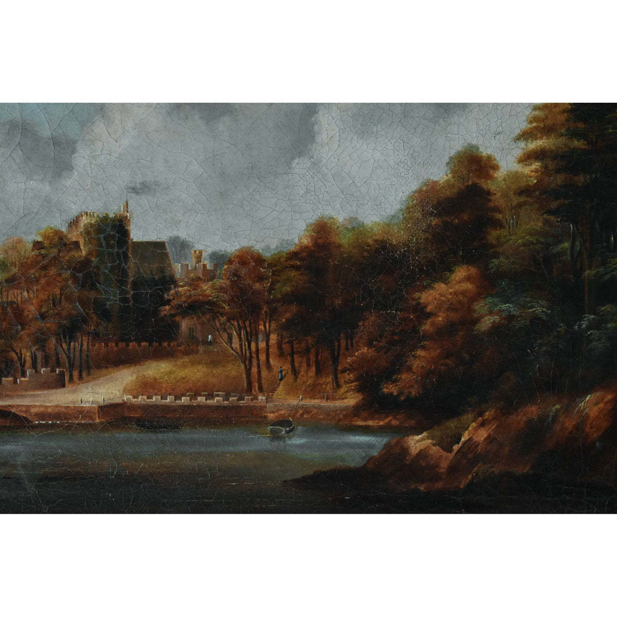 Antique oil painting coastal landscape with a castle 19th century European school for sale at Winckelmann Gallery