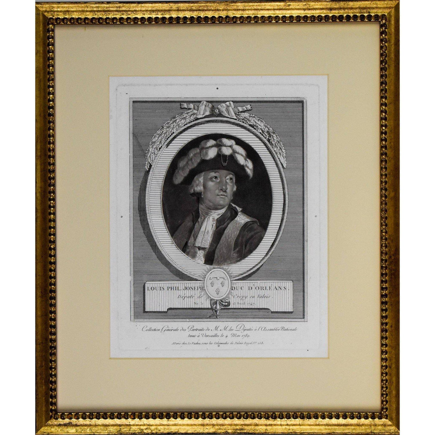 Antique portrait engraving duke of Orleans French Revolution original 1789 by Le Vachez for sale at Winckelmann Gallery