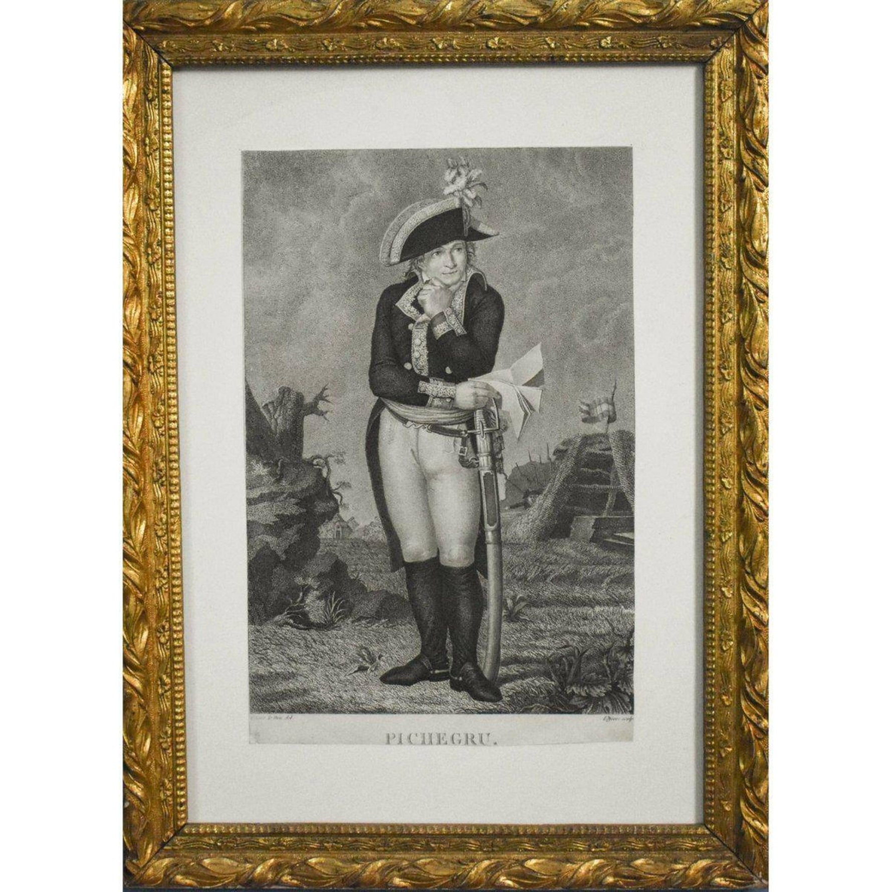 Antique portrait engraving French Revolution General Pichegru circa 1798 by Philippe Lefevre for sale at Winckelmann Gallery