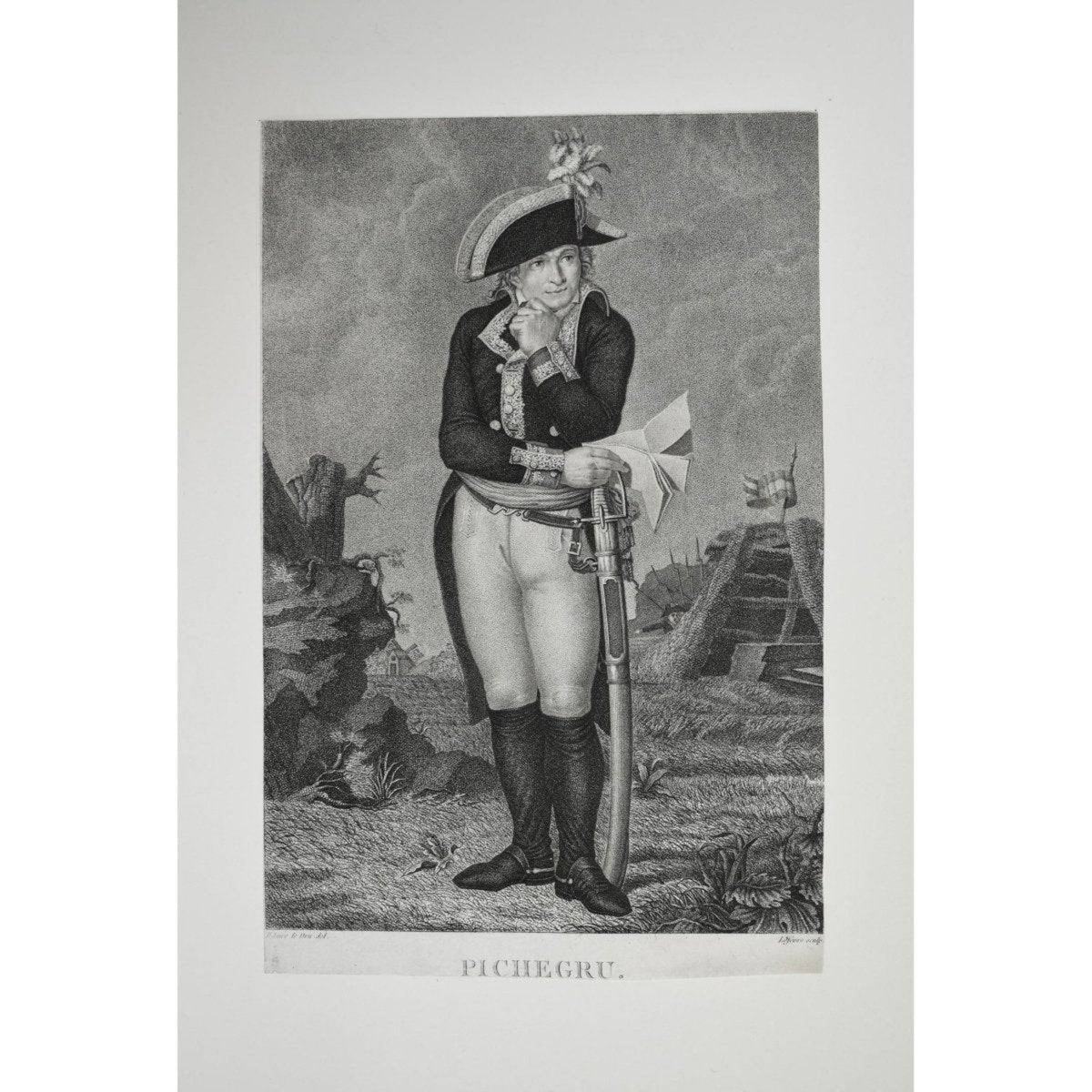 Antique portrait engraving French Revolution General Pichegru circa 1798 by Philippe Lefevre for sale at Winckelmann Gallery