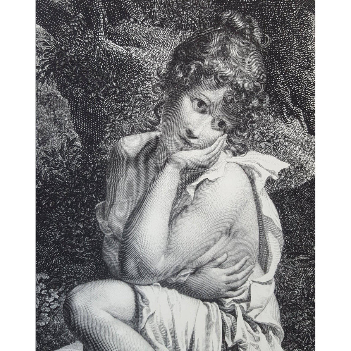 Antique portrait engraving young girl with arrow original 1804 by Pierre Audouin for sale at Winckelmann Gallery