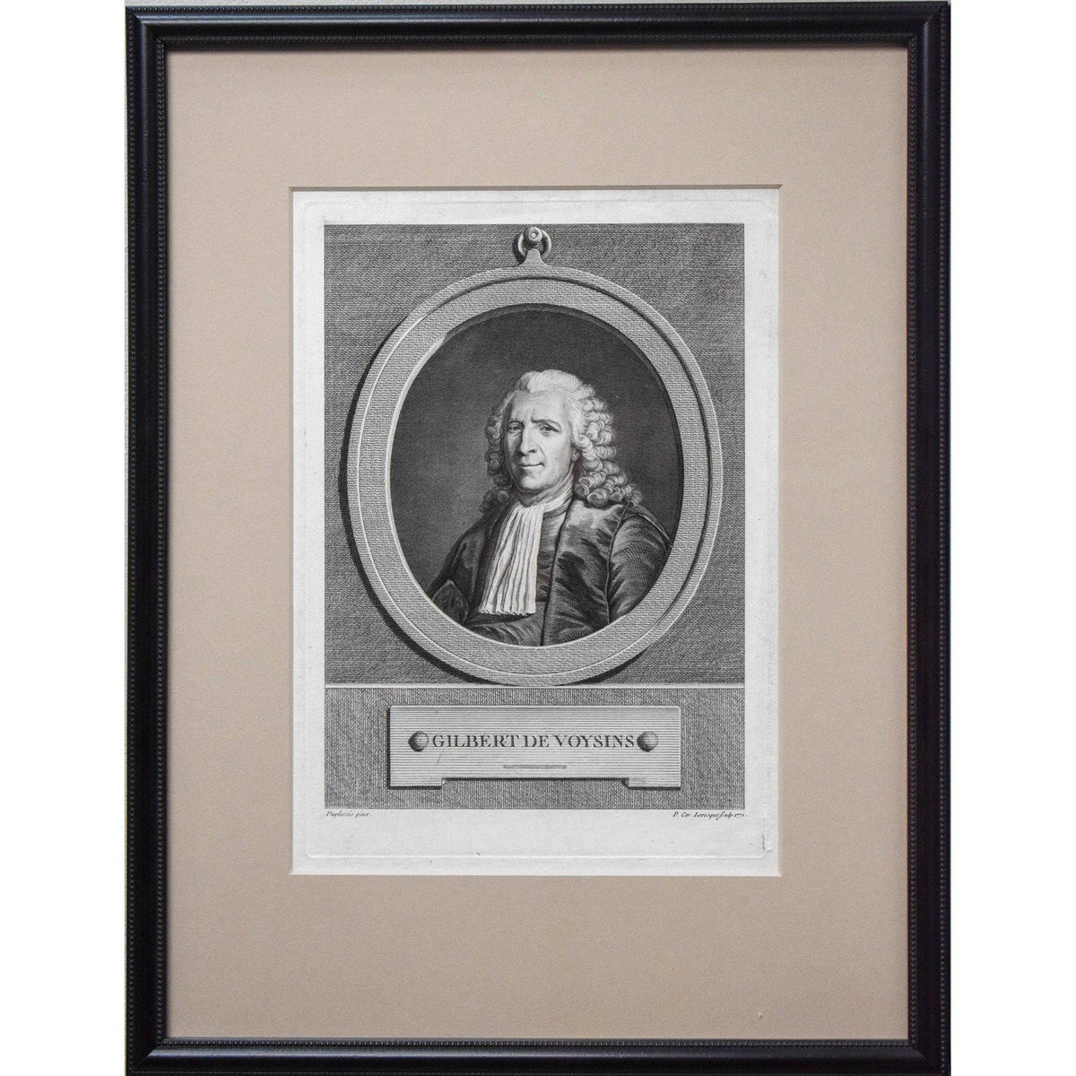 Antique portrait etching Gilbert de Voisins original 1771 by Pierre Charles Leveque for sale at Winckelmann Gallery