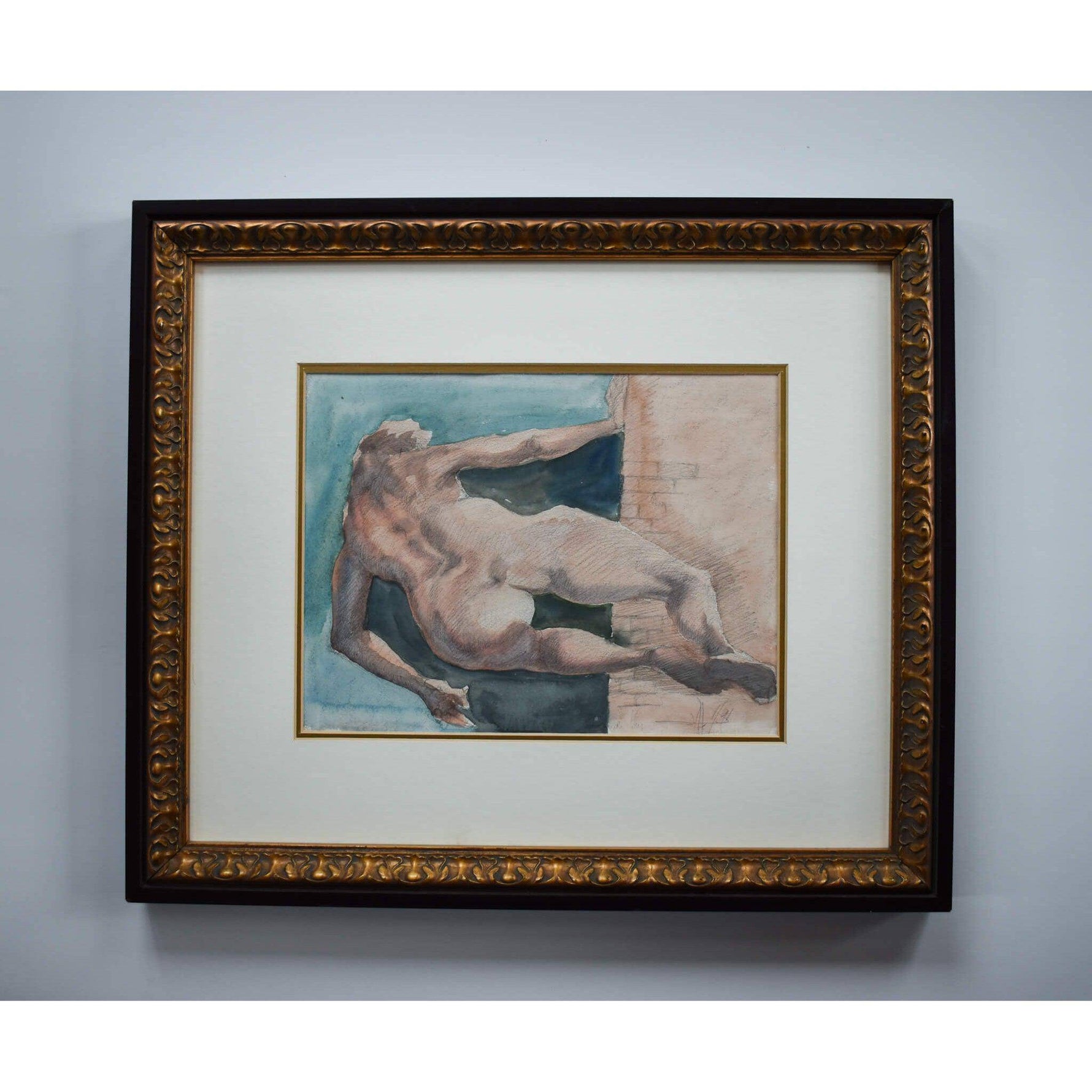 Modern watercolour painting nude figure original 1991 expressionist art by Roger Coppe for sale at Winckelmann Gallery