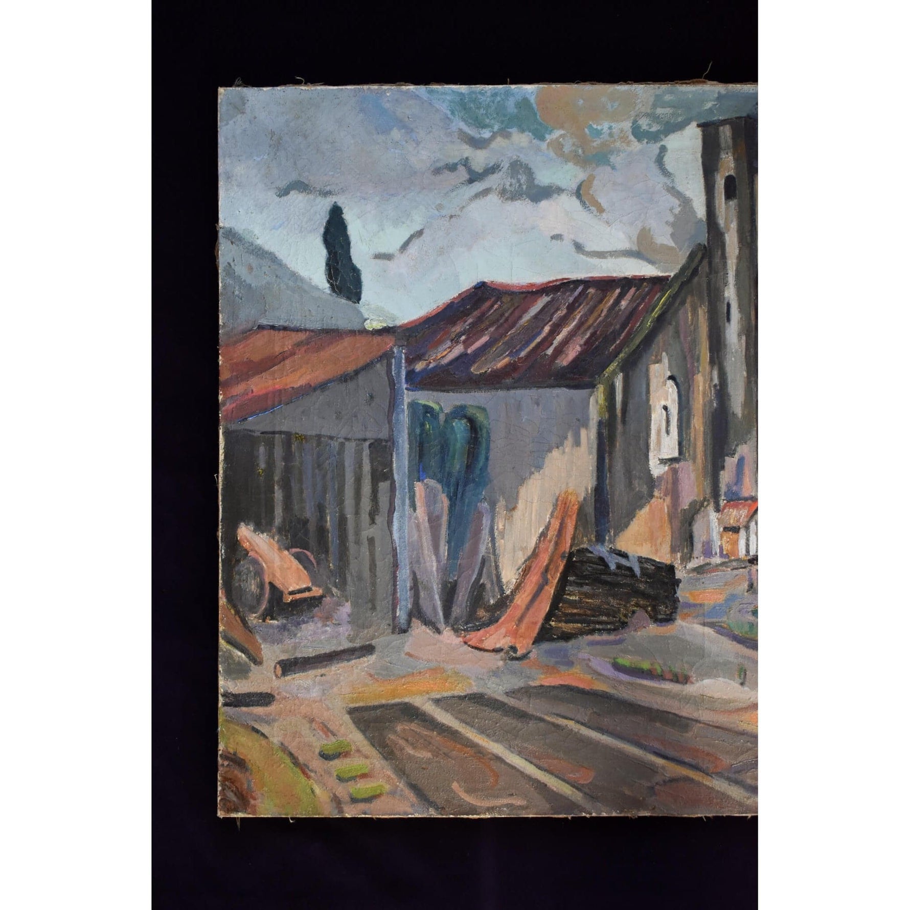 Vintage oil painting French landscape whit a chapel circa 1950 by Stephane Cara for sale at Winckelmann Gallery