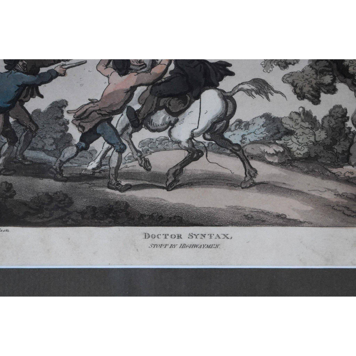 Thomas Rowlandson etching entitled Doctor Sintax Highwaymen Incident original 1813 two prints for sale at Winckelmann Gallery