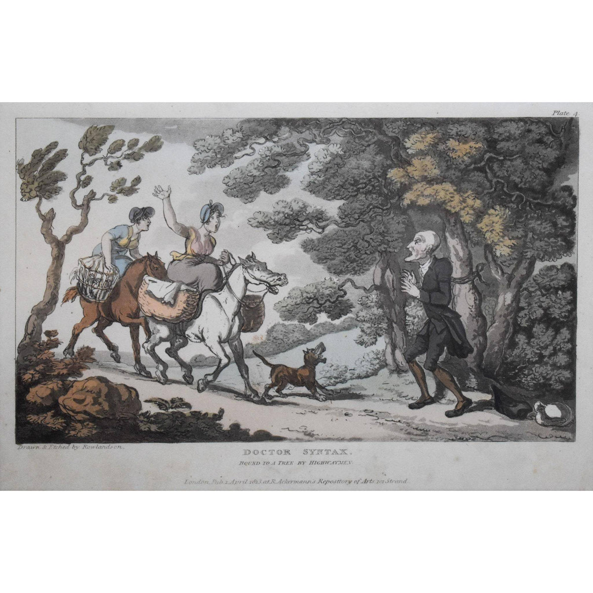 Thomas Rowlandson etching entitled Doctor Sintax Highwaymen Incident original 1813 two prints for sale at Winckelmann Gallery