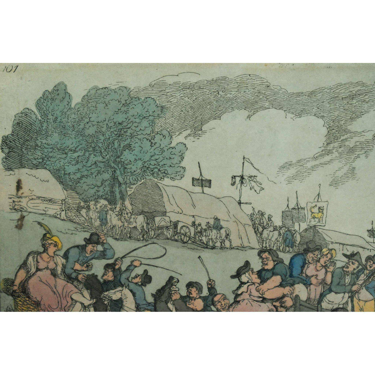 Thomas Rowlandson hand-coloured etching entitled Rural Sports Smock Racing original 1811 for sale at Winckelmann Gallery