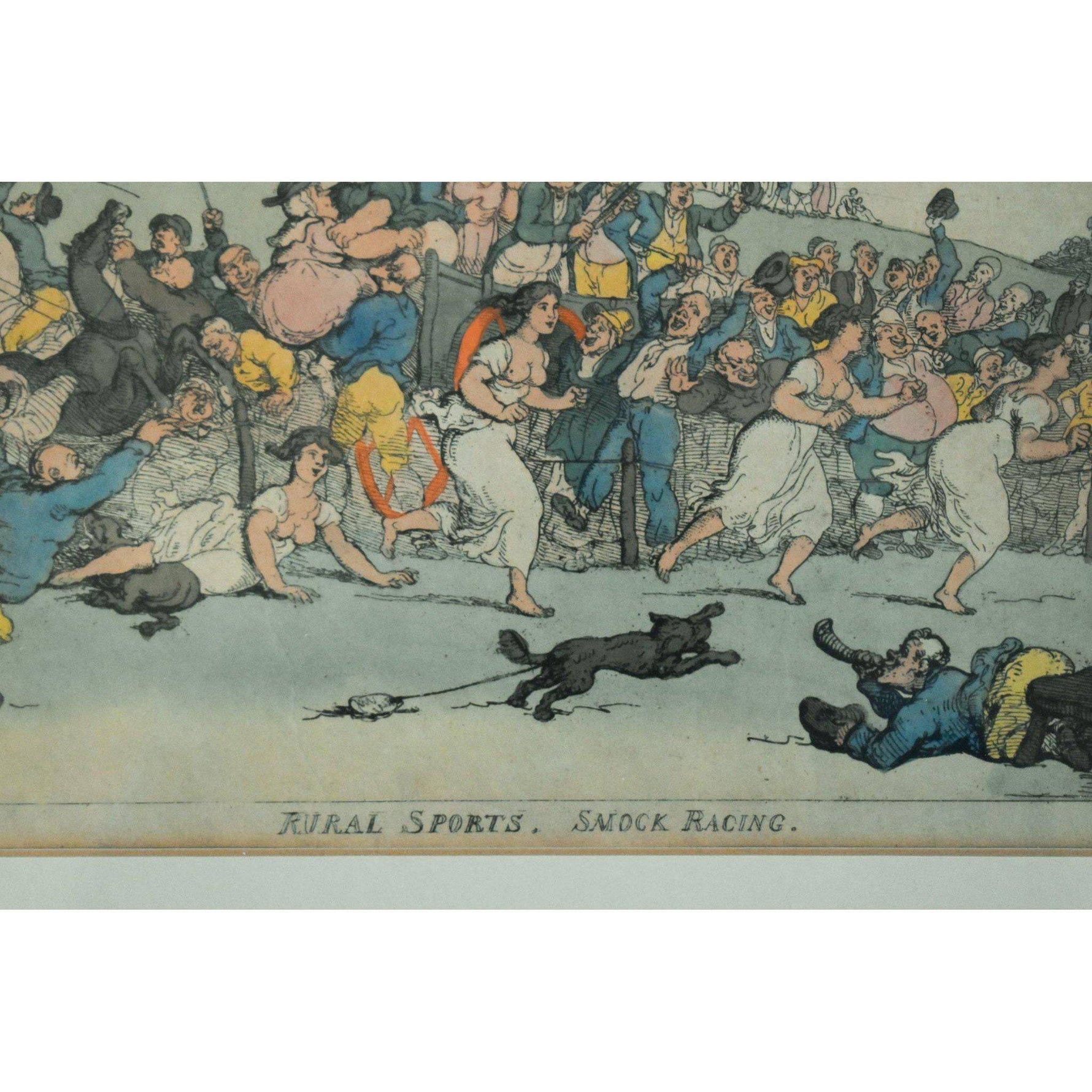 Thomas Rowlandson hand-coloured etching entitled Rural Sports Smock Racing original 1811 for sale at Winckelmann Gallery