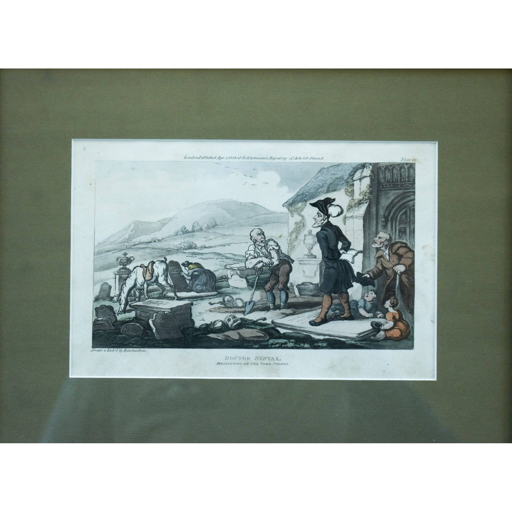 Thomas Rowlandson etching entitled Doctor Syntax Meditating on the Tomb Stones original 1813 for sale at Winckelmann Gallery