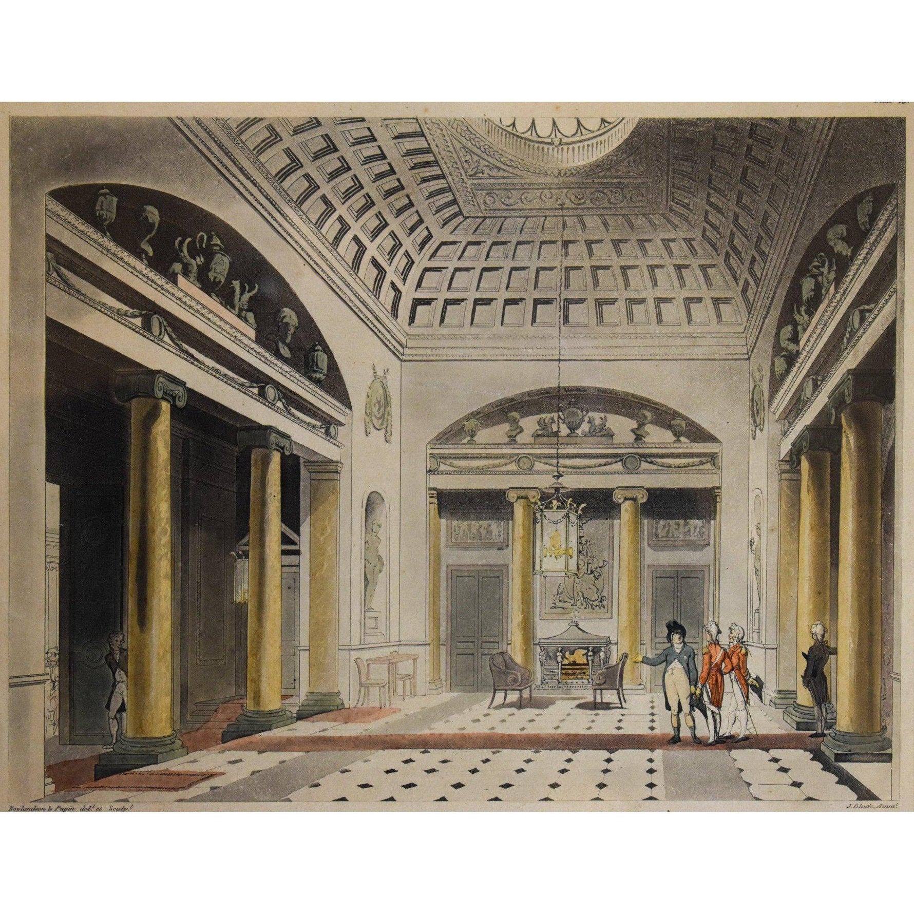 Antique Thomas Rowlandson etching aquatint entitled Hall Carlton House original 1808 for sale at Winckelmann Gallery