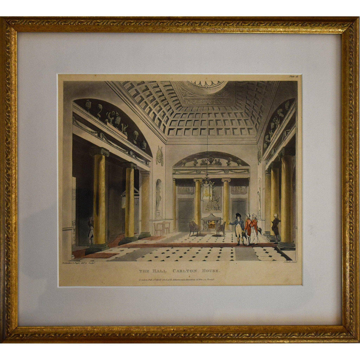 Antique Thomas Rowlandson etching aquatint entitled Hall Carlton House original 1808 for sale at Winckelmann Gallery